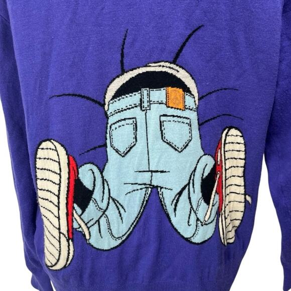 Moschino H&M Disney Goofy 100% Wool Purple Long Sleeve Sweatshirt Sweater Top L - Picture 4 of 6